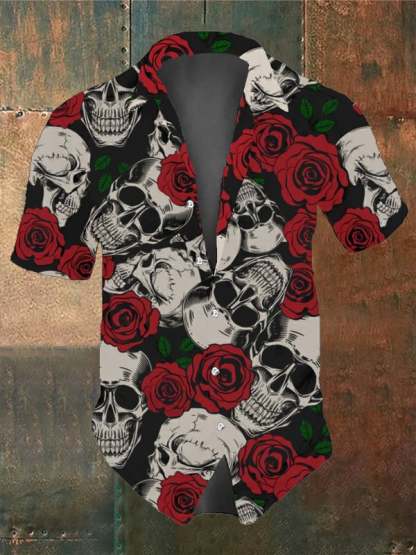 Vintage Rose Skull Dark Short Sleeve Shirt