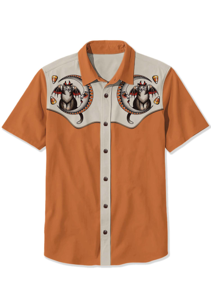 Halloween Bat Cat Print Shirt on the Moon