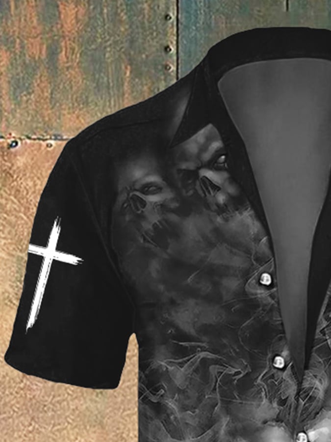 Men's Retro Dark Style Skull Print Shirt