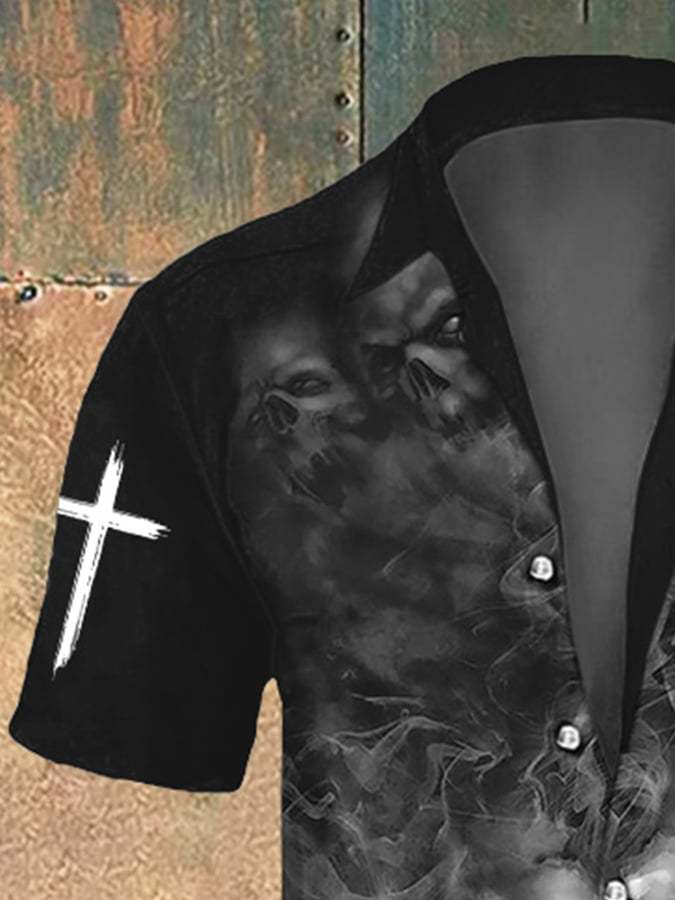 Men's Retro Dark Style Skull Print Shirt