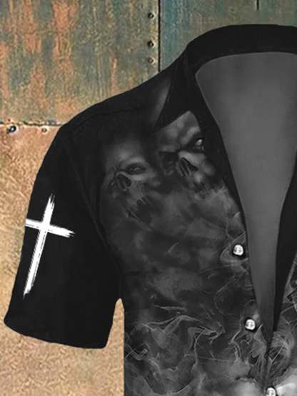 Men's Retro Dark Style Skull Print Shirt
