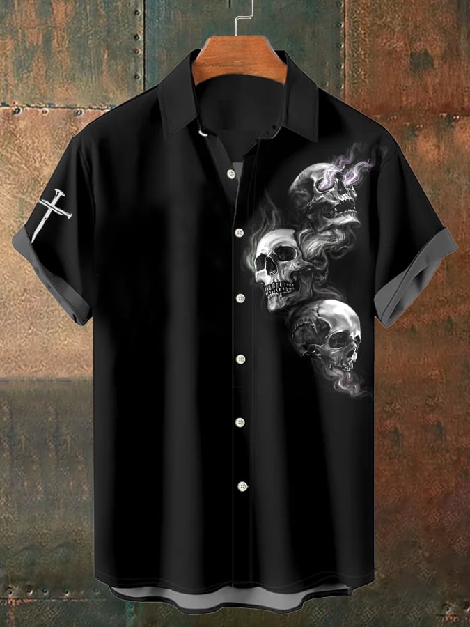 Men's Dark Skull Print Casual Shirt