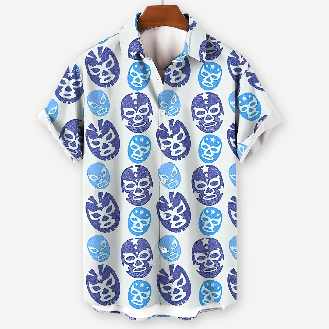 Relaxed Blue Masks Shirt