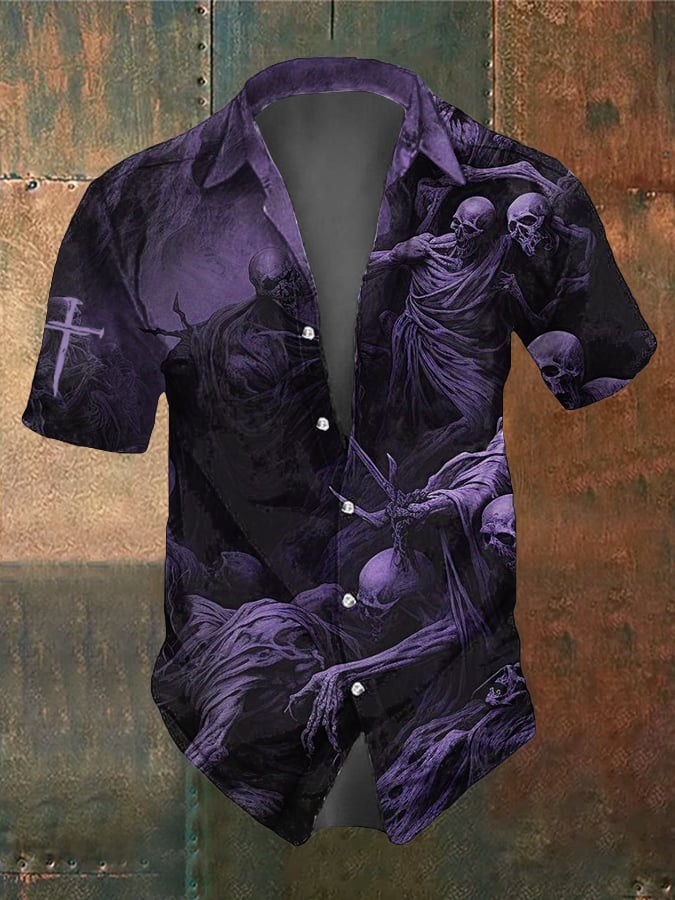 Men's Retro Dark Style Skull Print Shirt