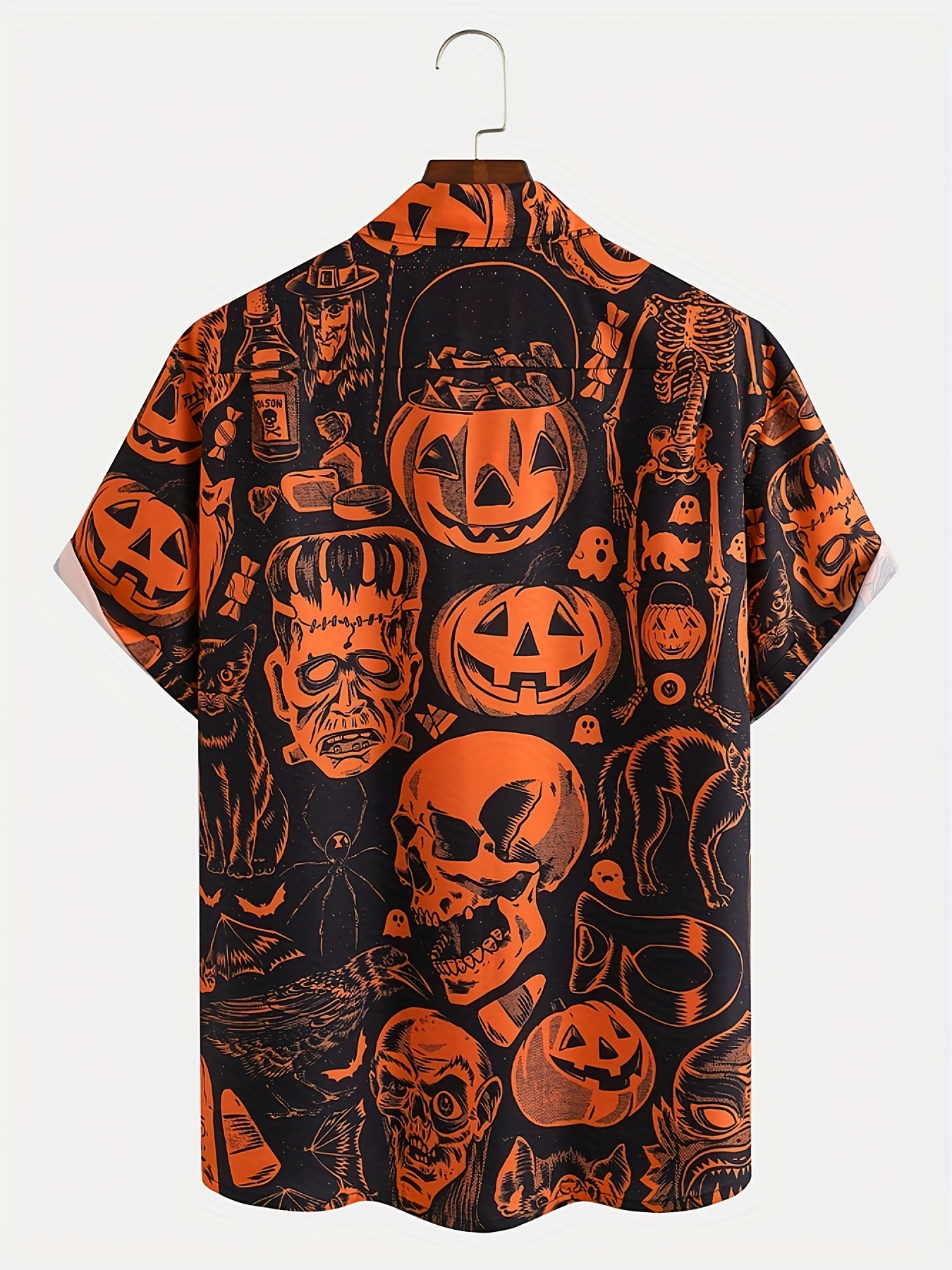 Halloween Fashion Print Chest Pocket Casual Short Sleeve Shirt