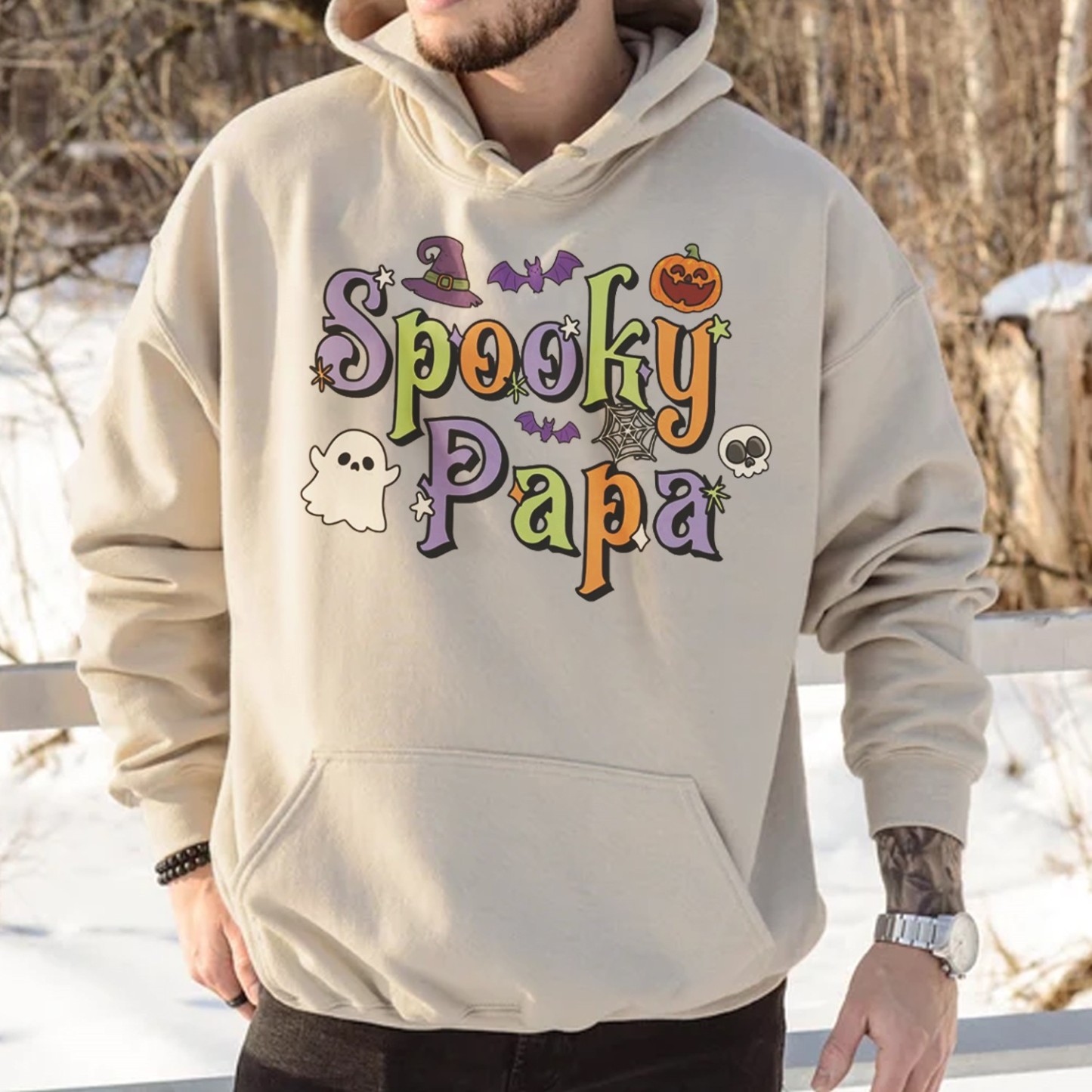 Spooky Papa Print Casual Hoodie