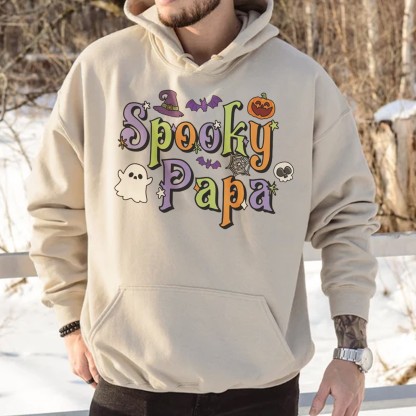 Spooky Papa Print Casual Hoodie