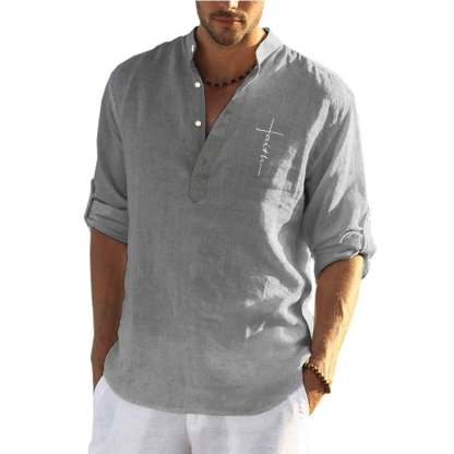 Men's Stand Collar Solid Color Casual Long Sleeve Shirt