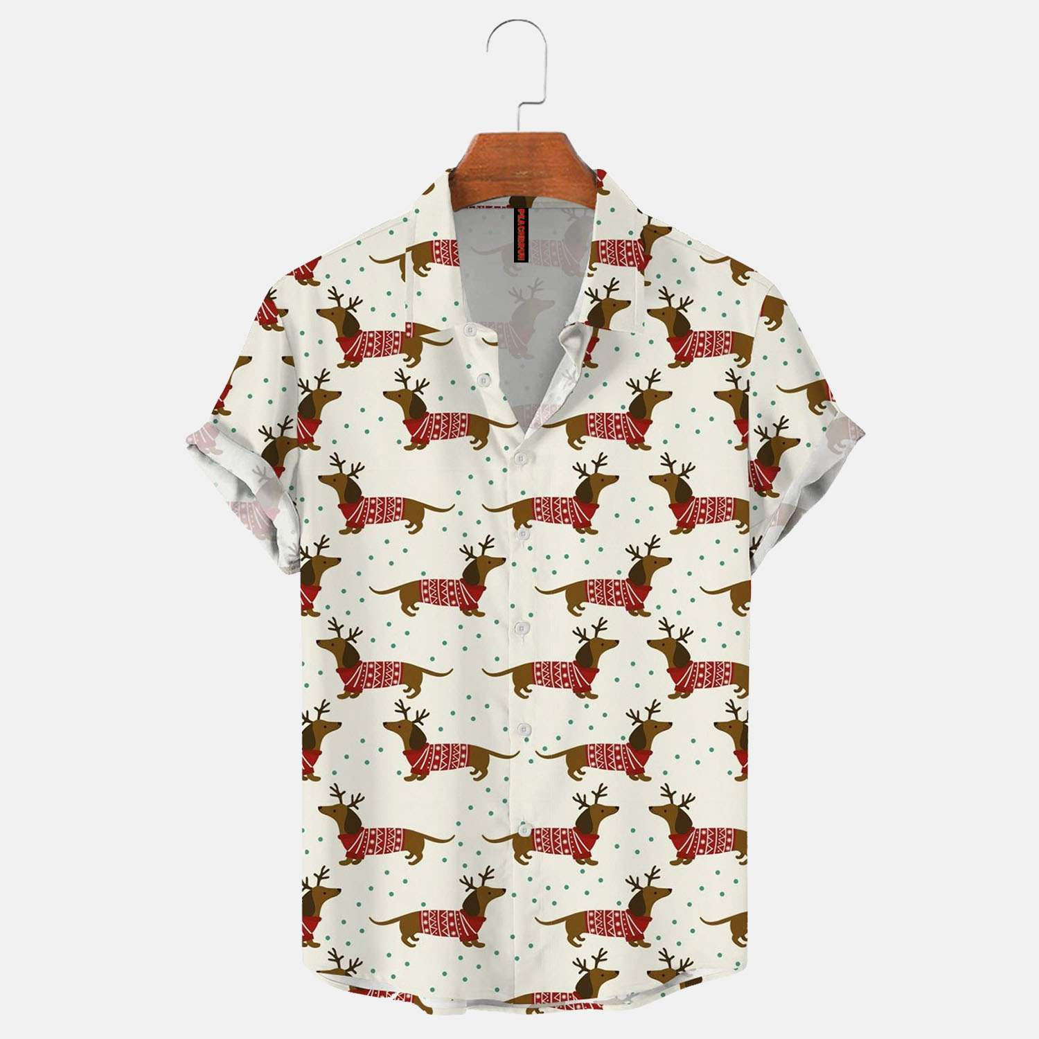Cute Christmas Dachshund Print Casual Short Sleeve Shirt
