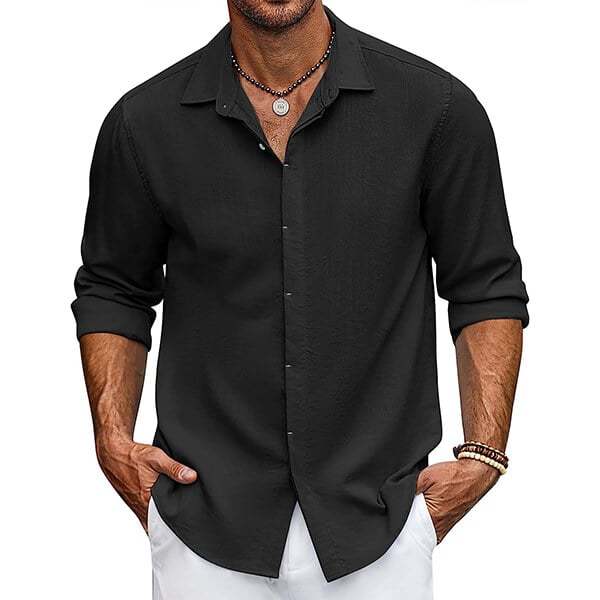 Solid Colour Lapel Long Sleeve Shirt