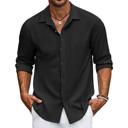 Solid Colour Lapel Long Sleeve Shirt