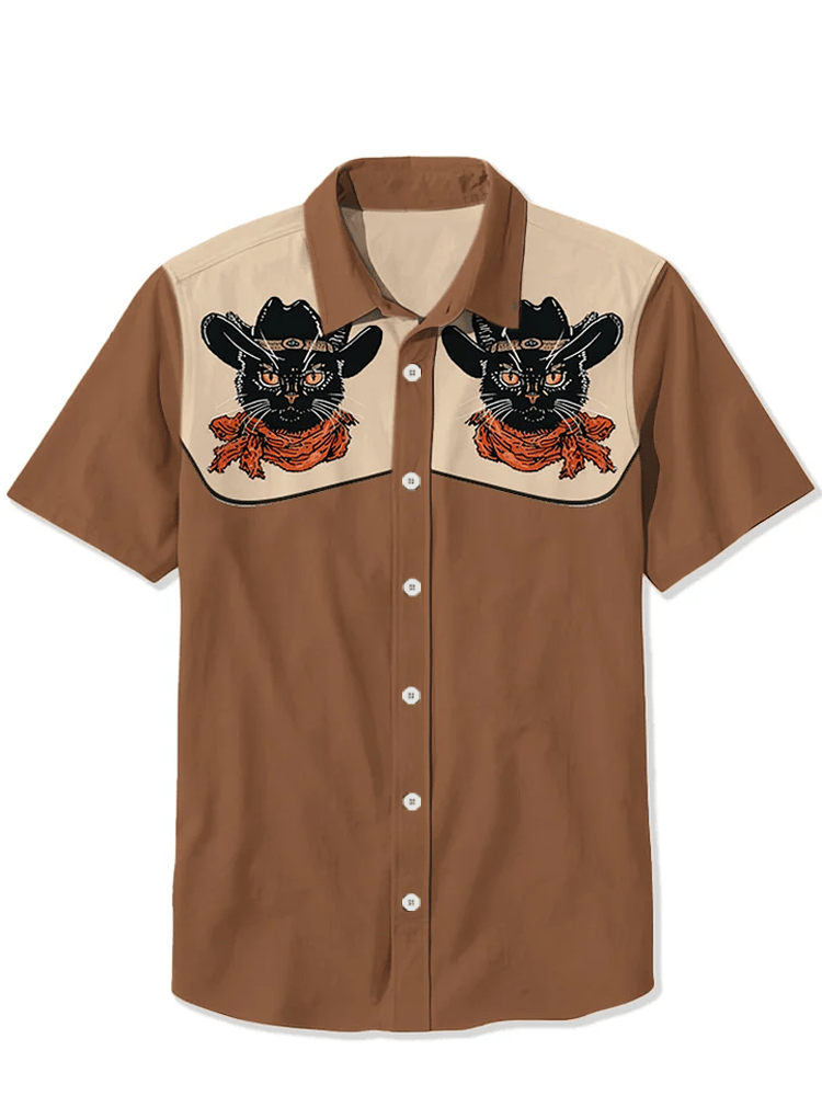 Western Vintage Black Cat Short Sleeve Shirt