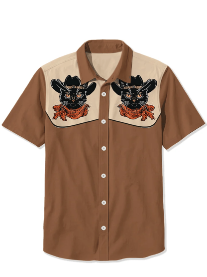 Western Vintage Black Cat Short Sleeve Shirt