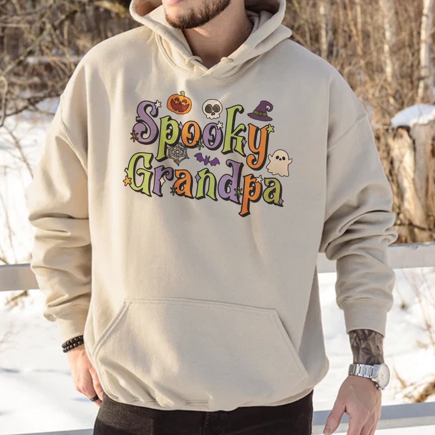 Spooky Grandpa Print Casual Hoodie