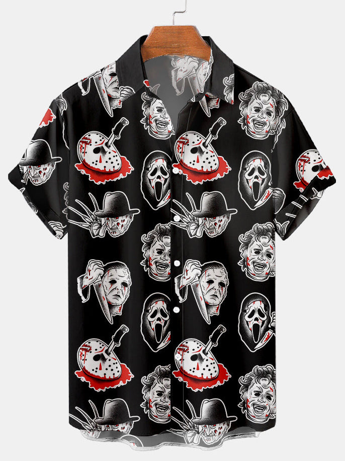 Halloween Retro Comic Pattern Short Sleeve Shirt