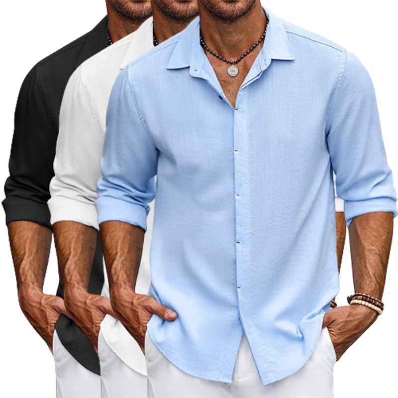 Solid Colour Lapel Long Sleeve Shirt
