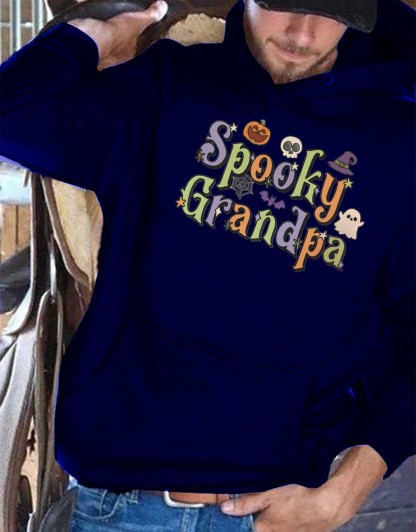 Spooky Grandpa Print Casual Hoodie
