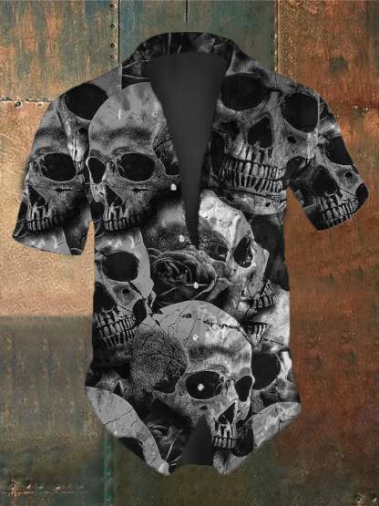 Men's Retro Dark Style Skull Print Shirt