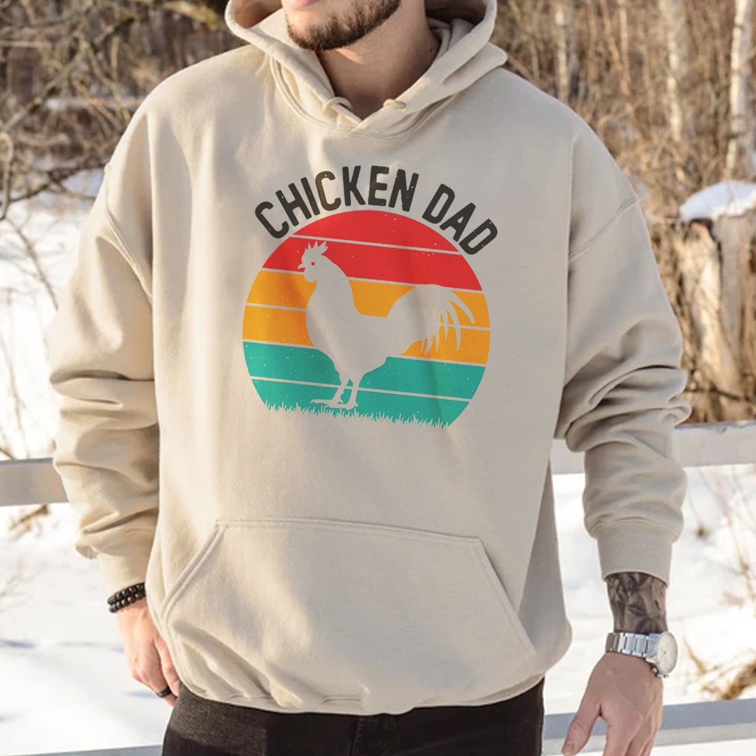 Chicken Dad Print Casual Hoodie