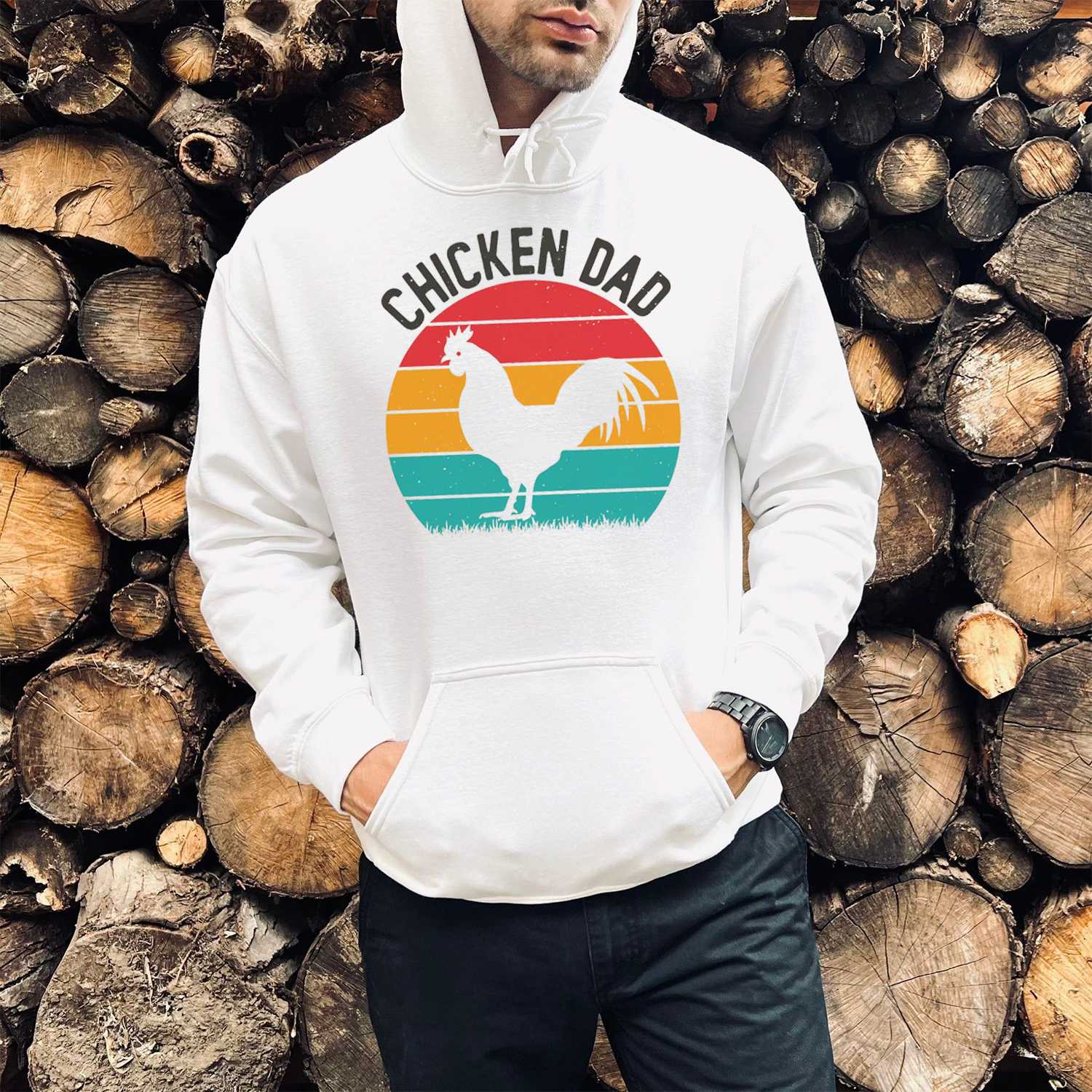 Chicken Dad Print Casual Hoodie