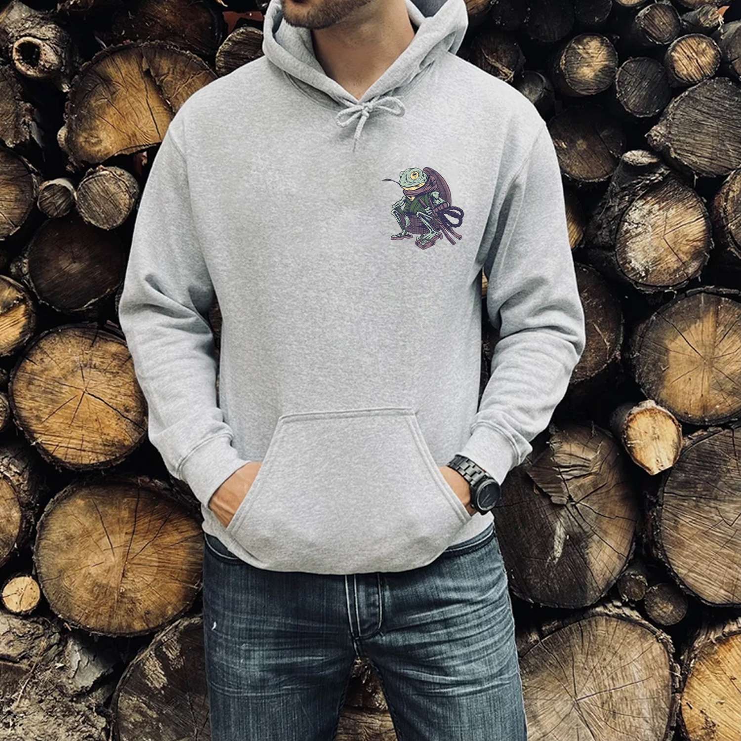 Samurai Frog Print Casual Hoodie