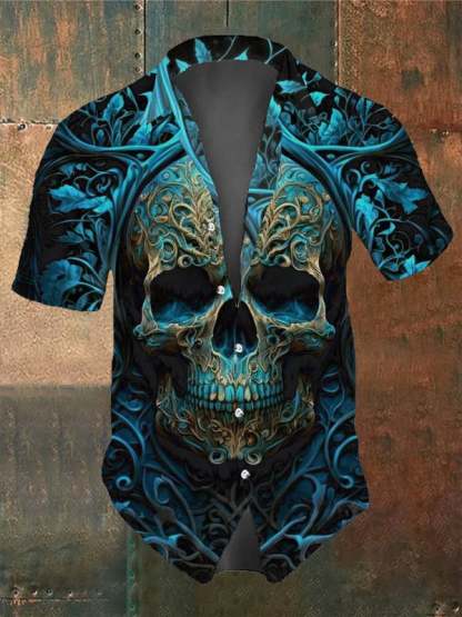 Retro 3D Skull Dark Short Sleeve Shirt
