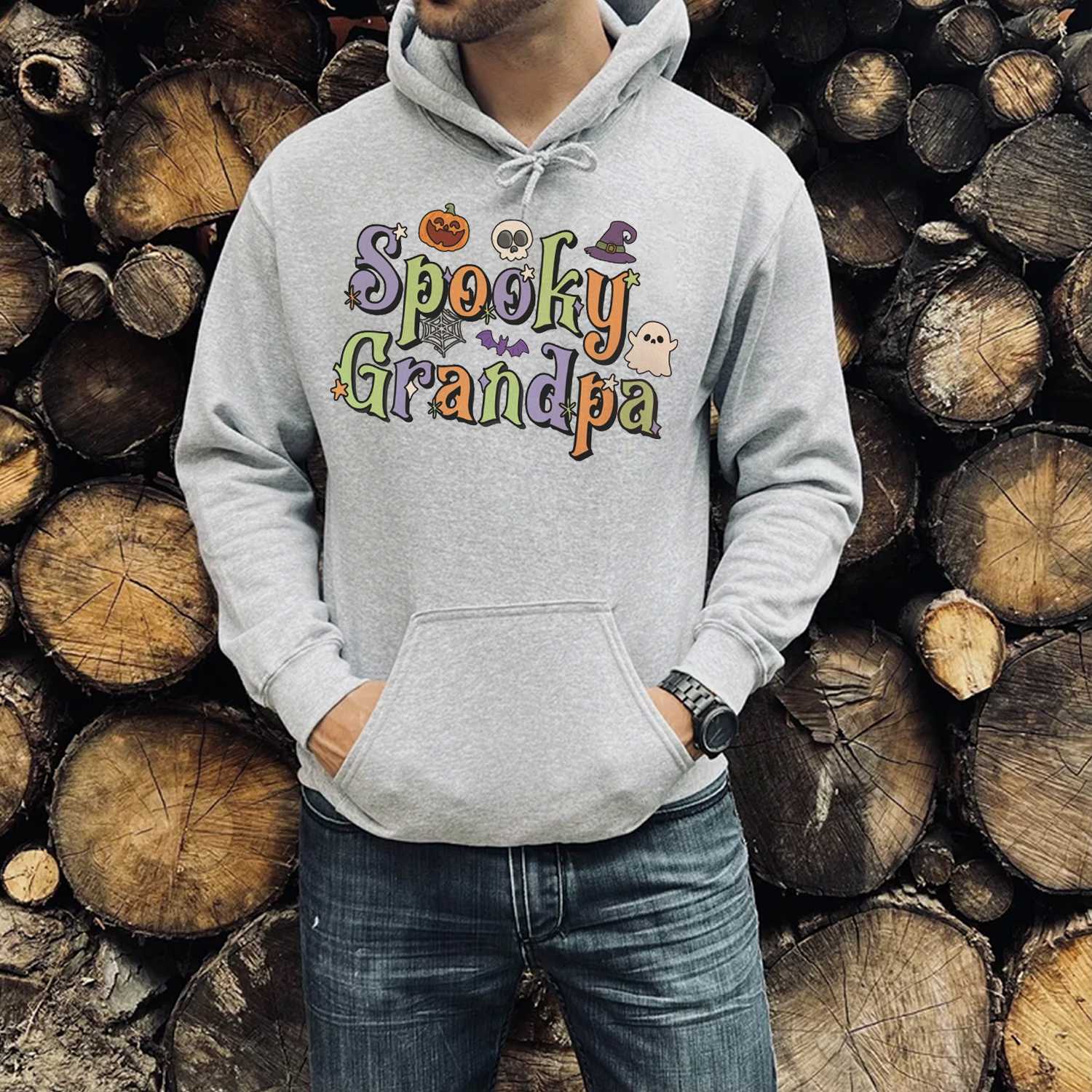 Spooky Grandpa Print Casual Hoodie