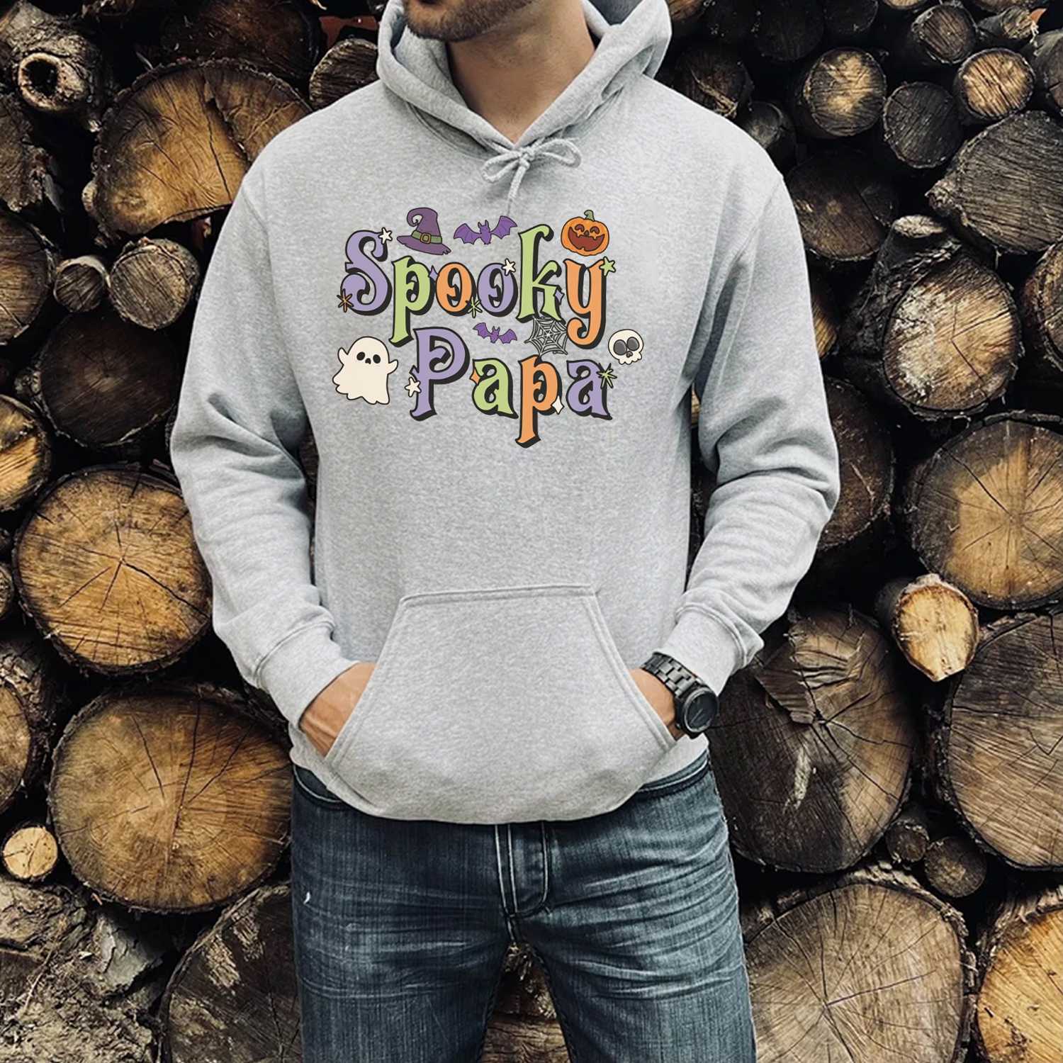 Spooky Papa Print Casual Hoodie