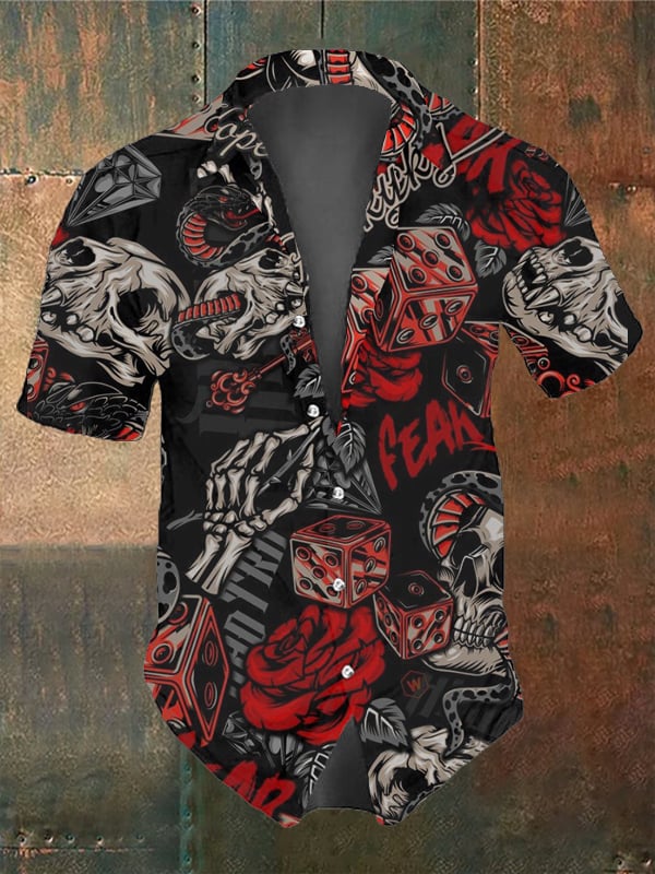 Vintage Skull and Dice Dark Short Sleeve Shirt