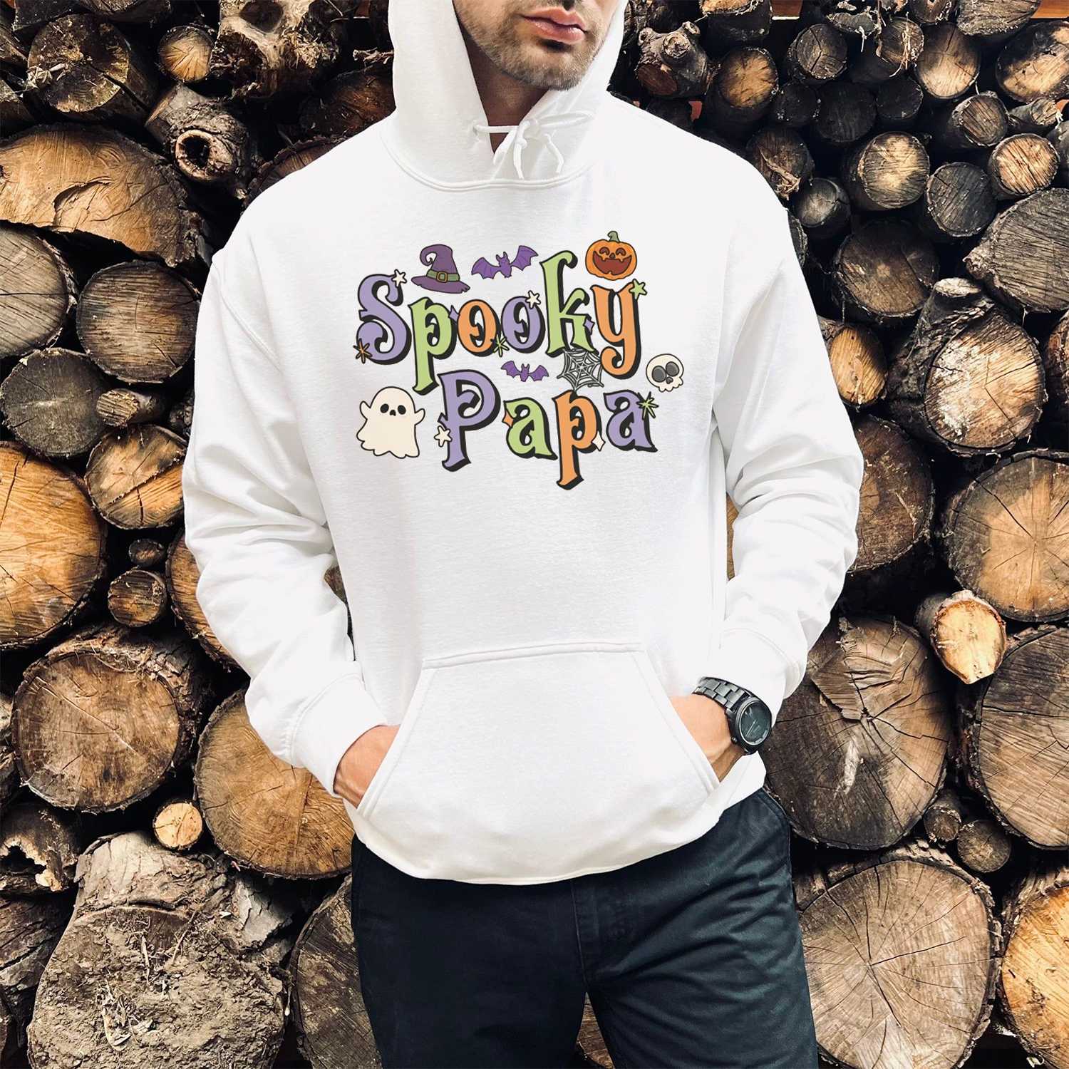 Spooky Papa Print Casual Hoodie