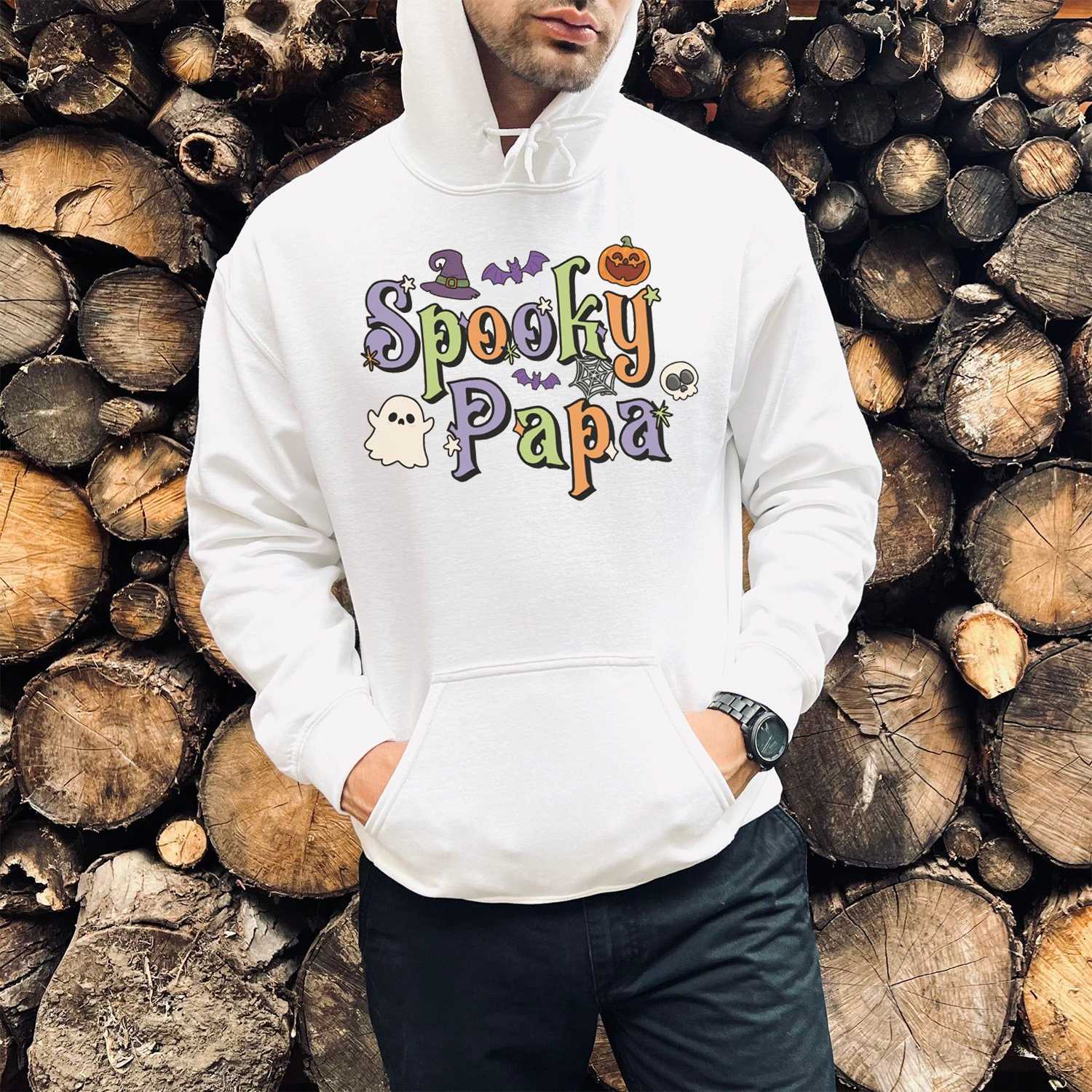 Spooky Papa Print Casual Hoodie