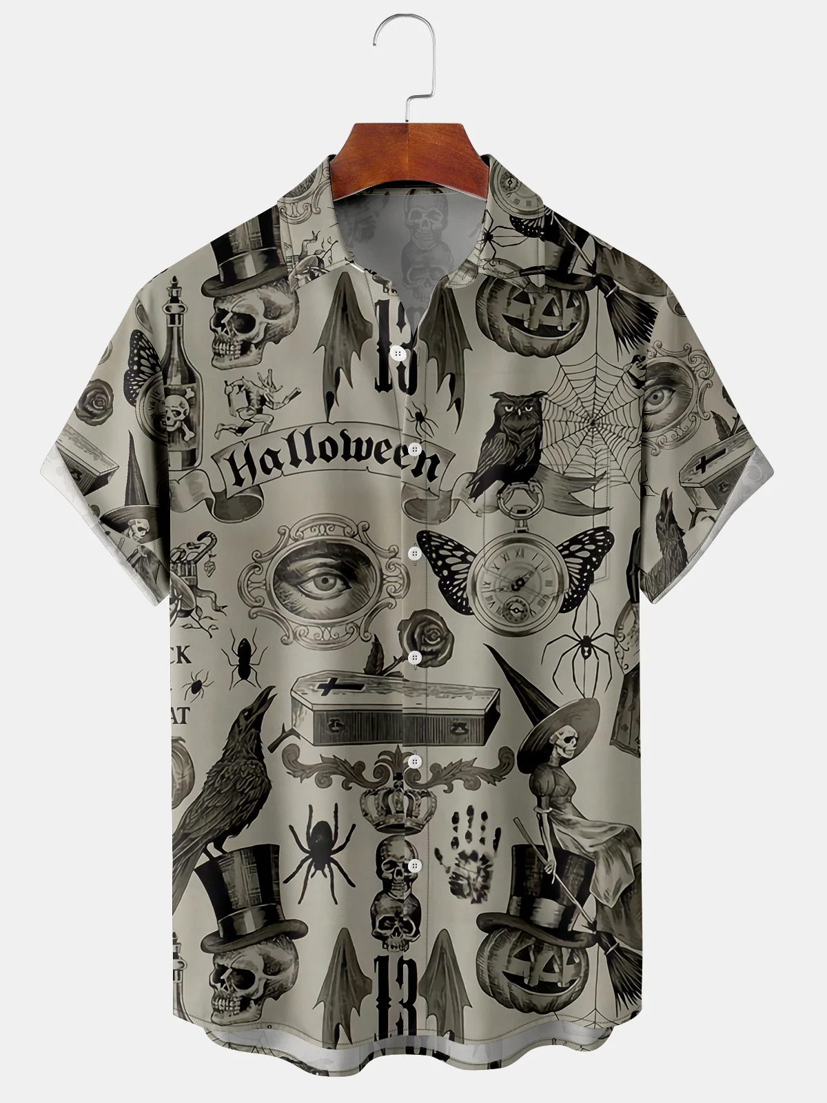 Halloween Retro Skeleton Owl Element Pattern Shirt