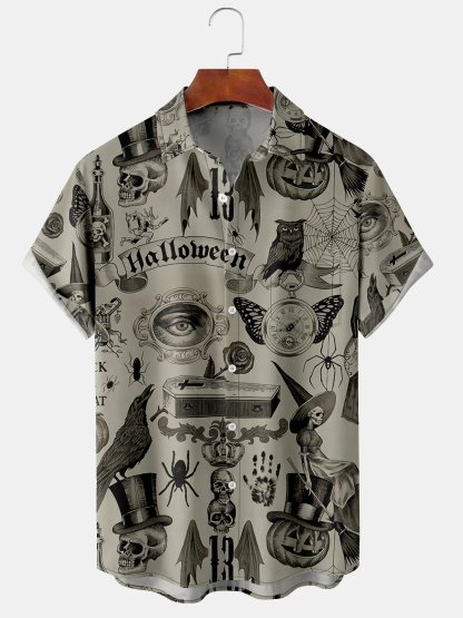 Halloween Retro Skeleton Owl Element Pattern Shirt