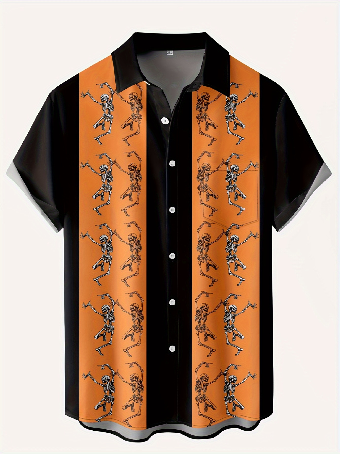 Halloween Skull Print Short Sleeve Button-Down Shirt