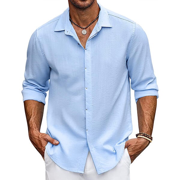 Solid Colour Lapel Long Sleeve Shirt