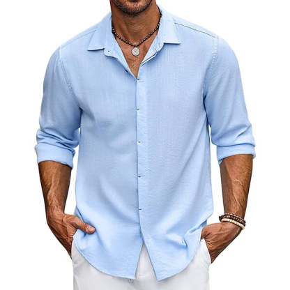Solid Colour Lapel Long Sleeve Shirt