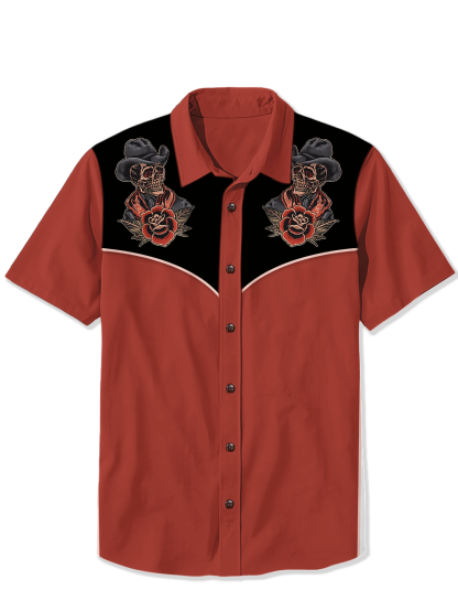 Halloween Western Skull Flower Print Shirt