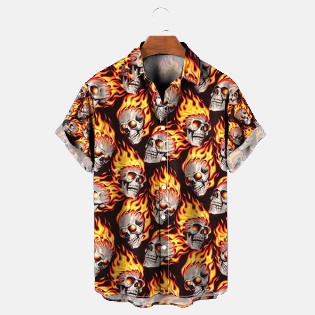 Skull Flame Print Vacation Hawaiian Shirt