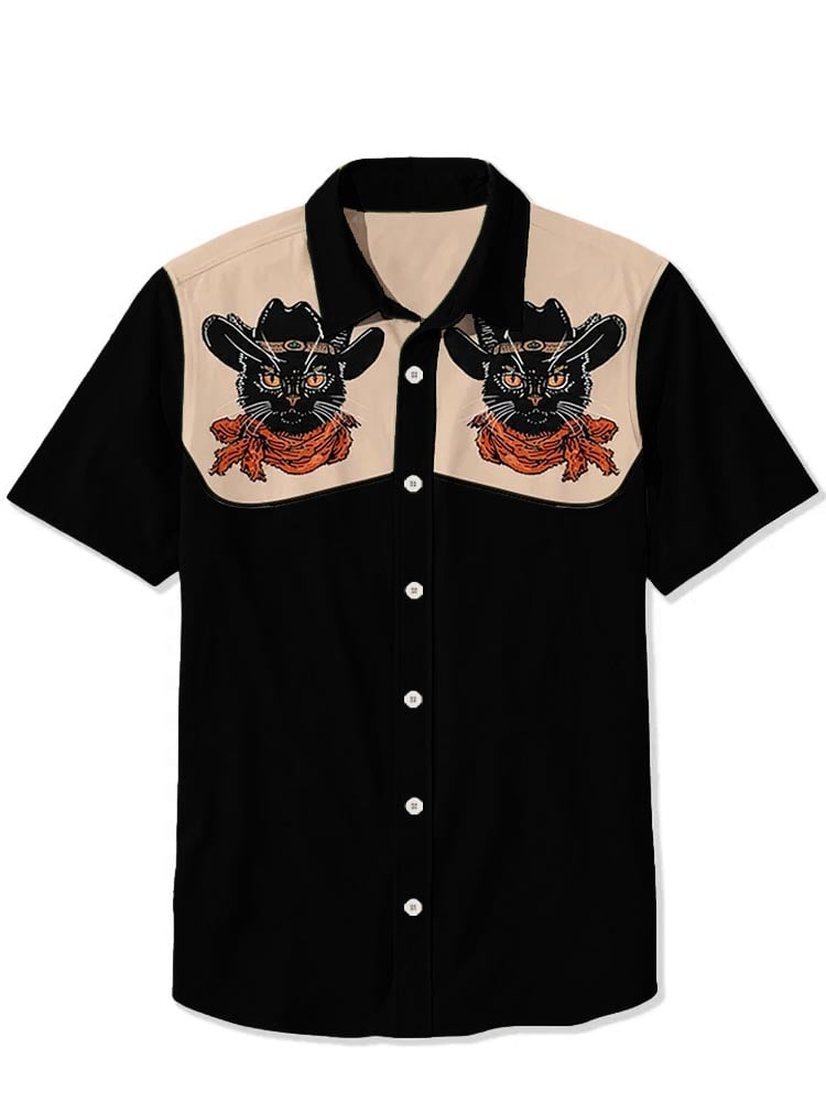 Western Vintage Black Cat Short Sleeve Shirt
