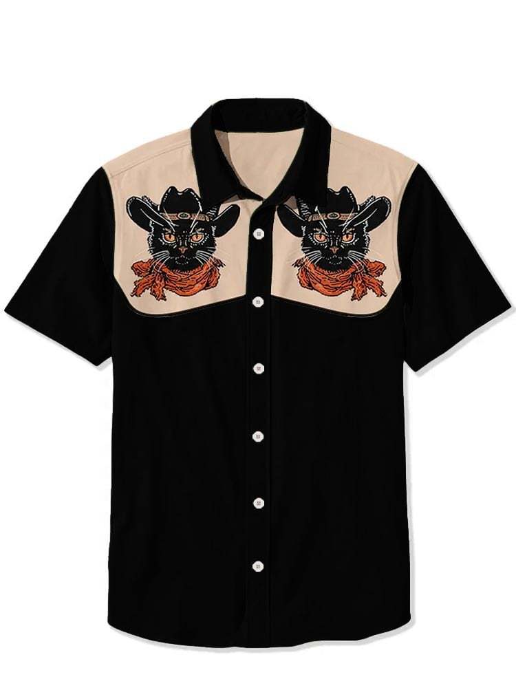 Western Vintage Black Cat Short Sleeve Shirt