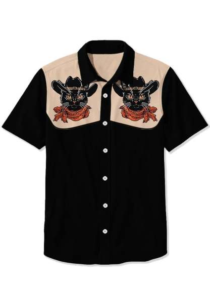 Western Vintage Black Cat Short Sleeve Shirt