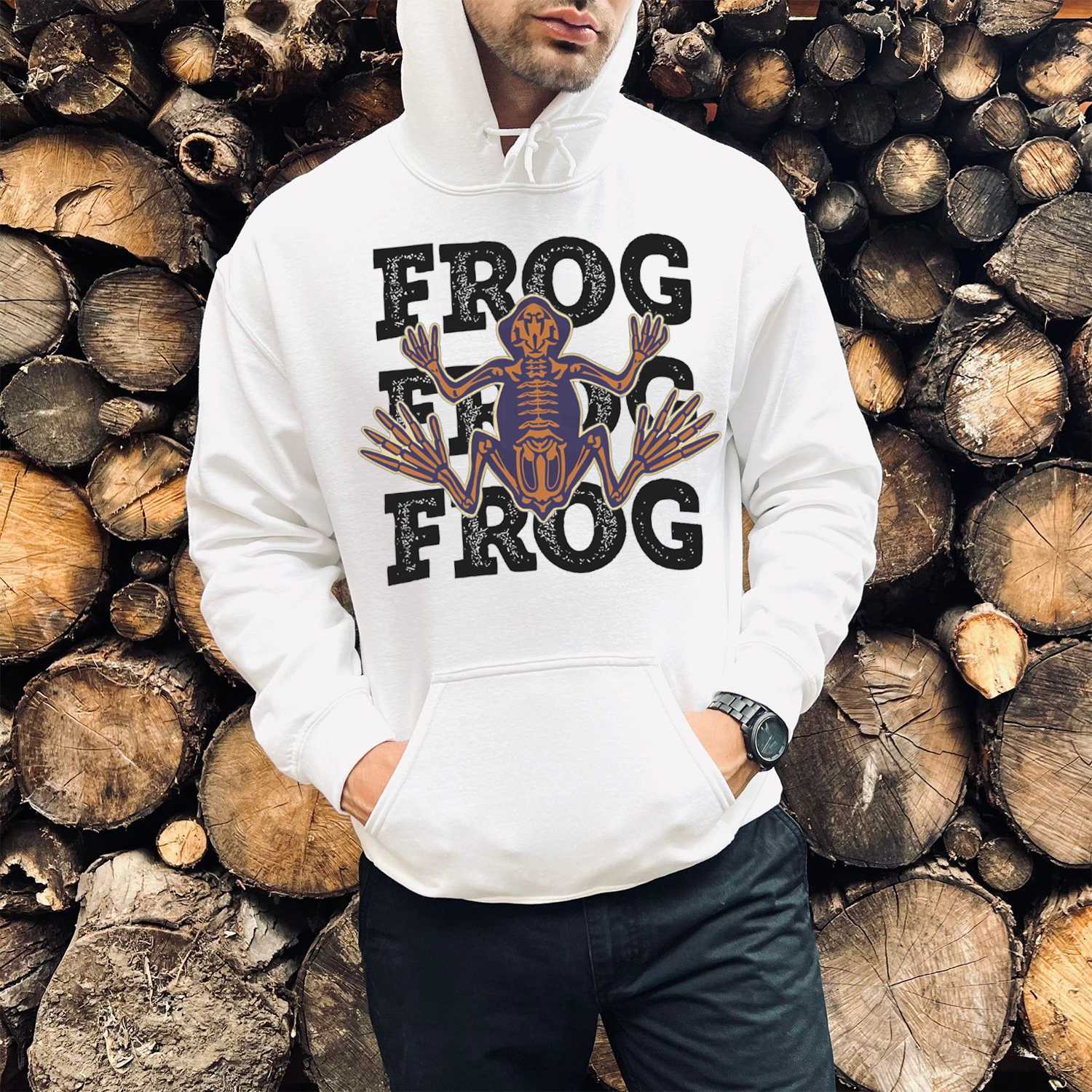 Frog Skeleton Print Casual Hoodie