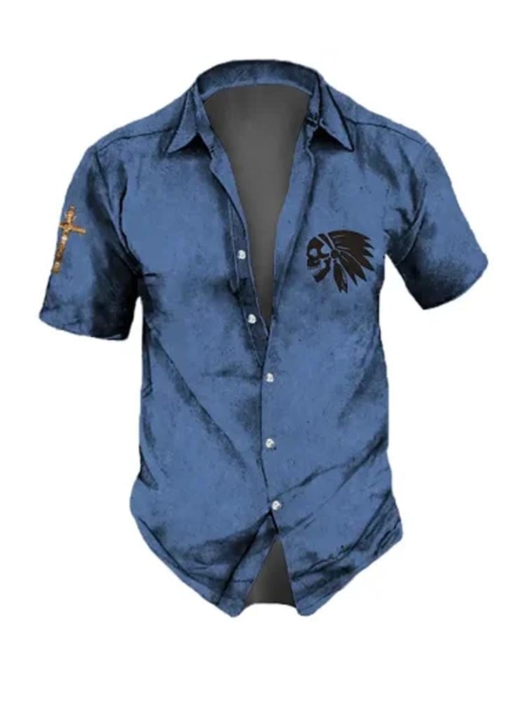 Men's Retro Dark Skull Casual Short Sleeve Shirt