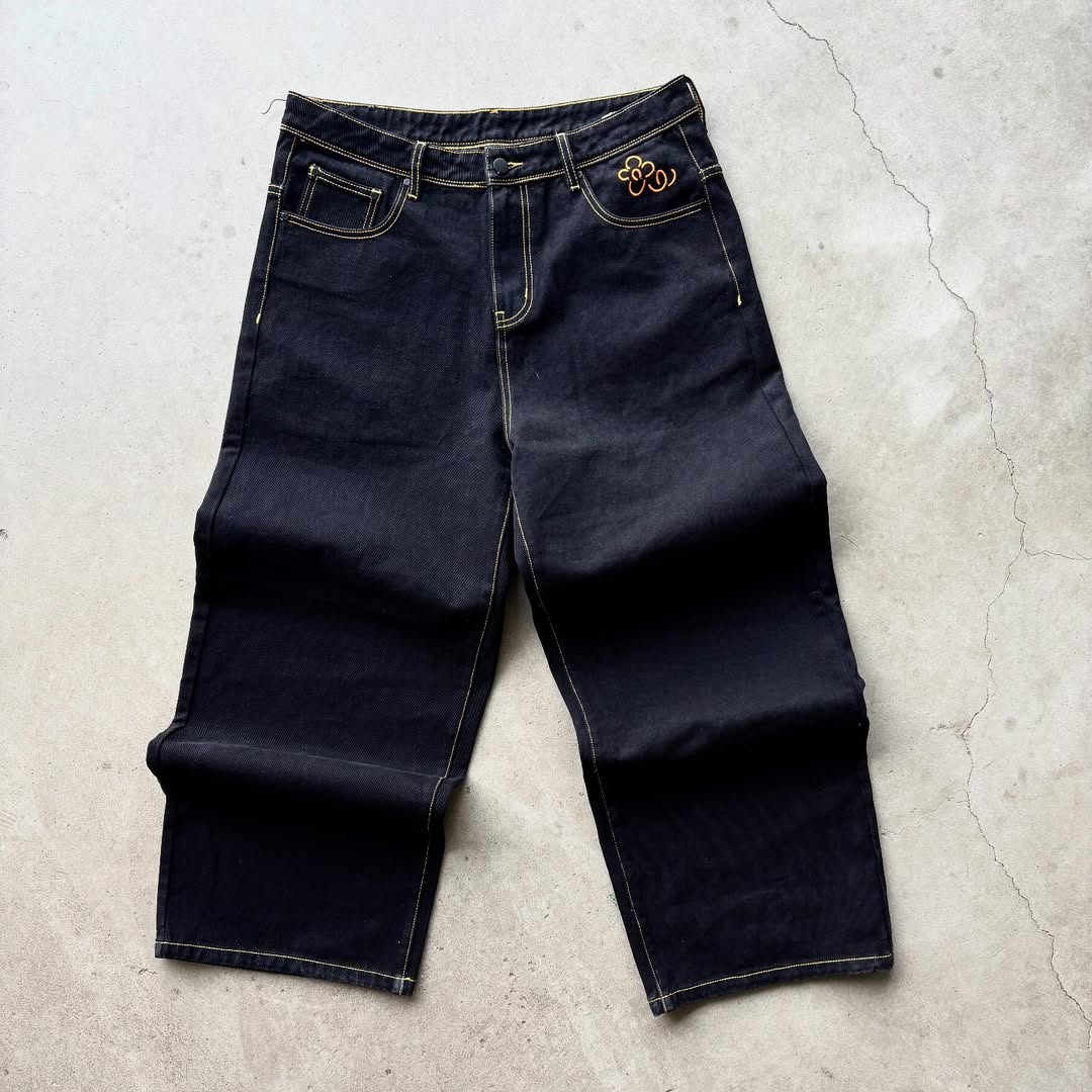 Cartoon embroidered jeans