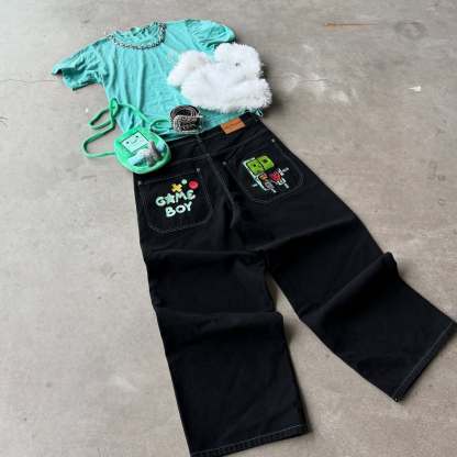 Cartoon embroidered jeans