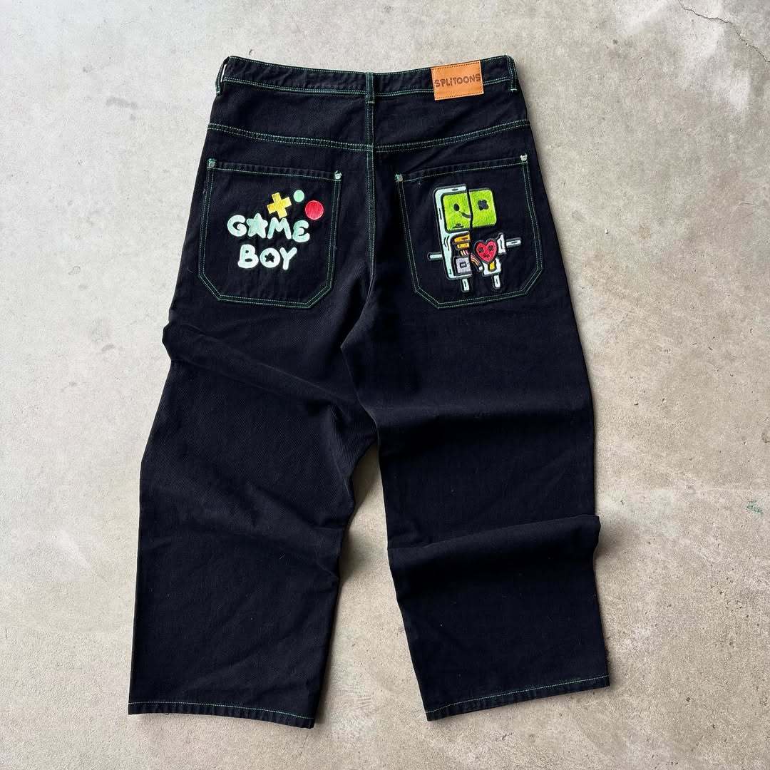 Cartoon embroidered jeans