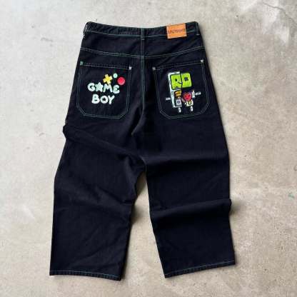 Cartoon embroidered jeans