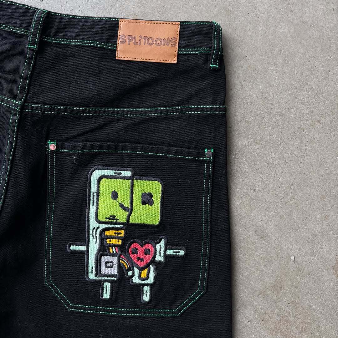 Cartoon embroidered jeans