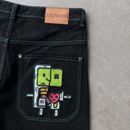 Cartoon embroidered jeans