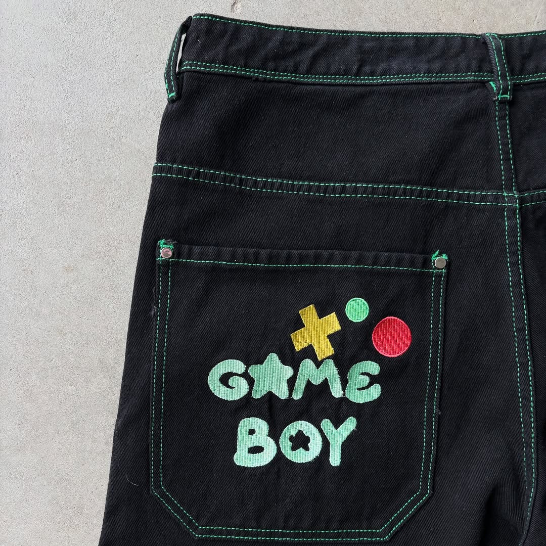 Cartoon embroidered jeans